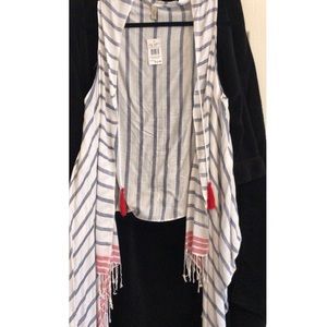 NWT sleeveless striped vest with tassels